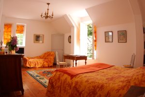 Moat bedroom at Château de Flottemanville, view from the bed